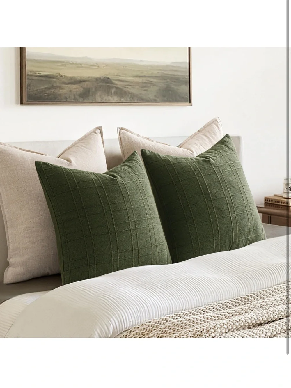 Decorative Linen Check Euro Shams Throw Pillow Covers Neutral  Vintage 1747/bb8